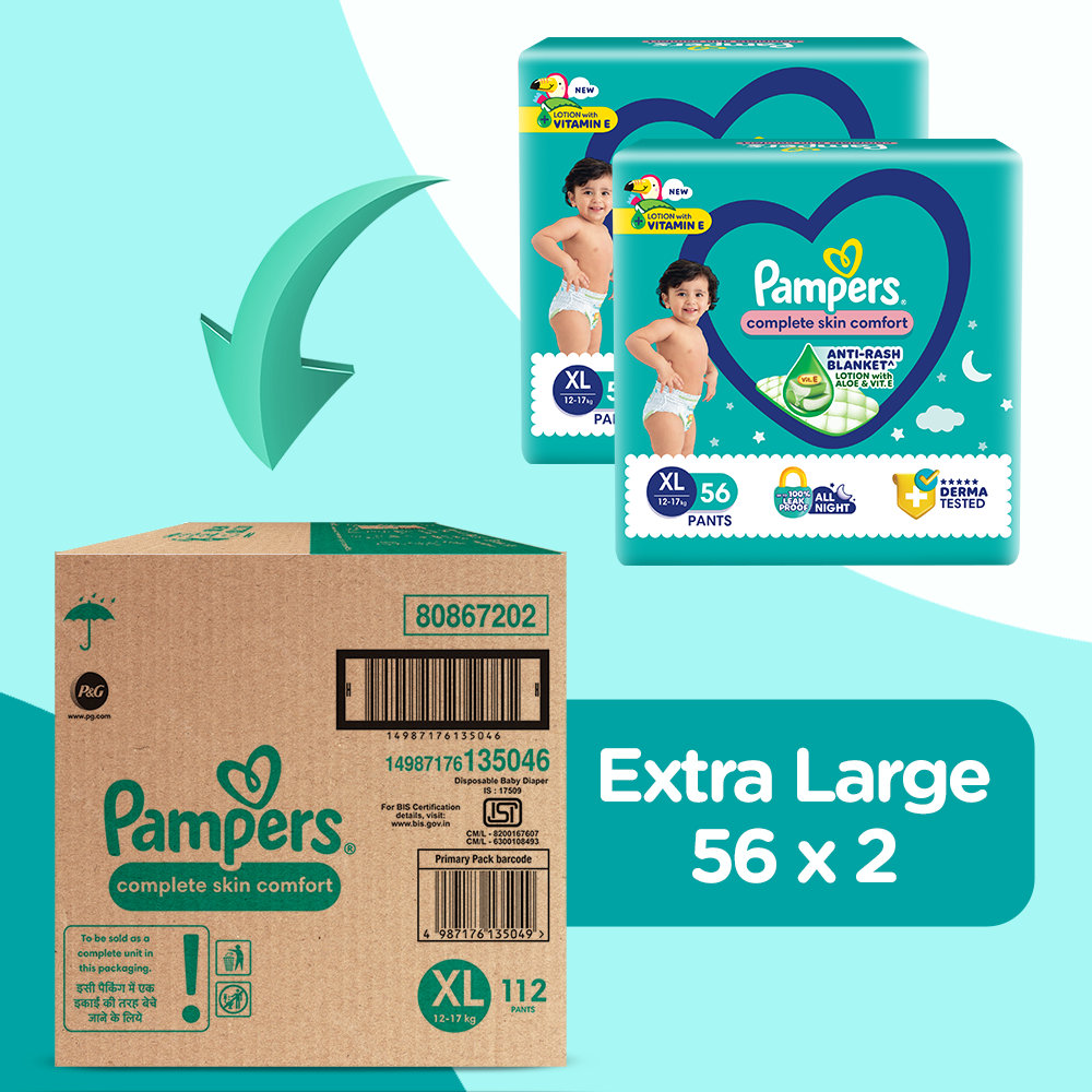 Pampers Complete Skin Comfort Diaper Pants XL, 112 Count (2x56 Diapers), Pack of 1 Pampers Complete Skin Comfort Diaper Pants XL, 112 Count (2x56 Diapers), Pack of 1