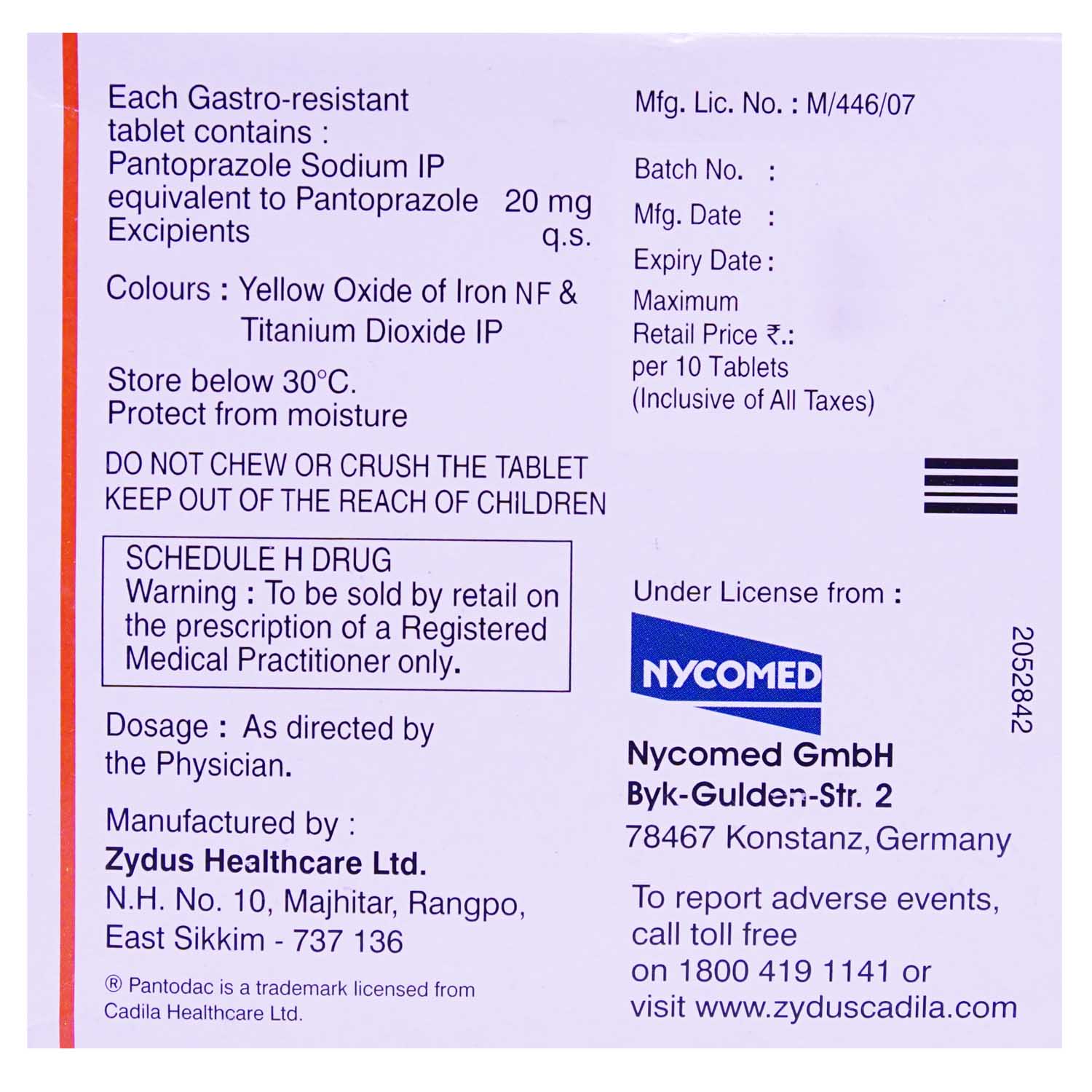 Pantodac 20 mg Tablet 10's, Pack of 10 TABLETS Pantodac 20 mg Tablet 10's, Pack of 10 TABLETS