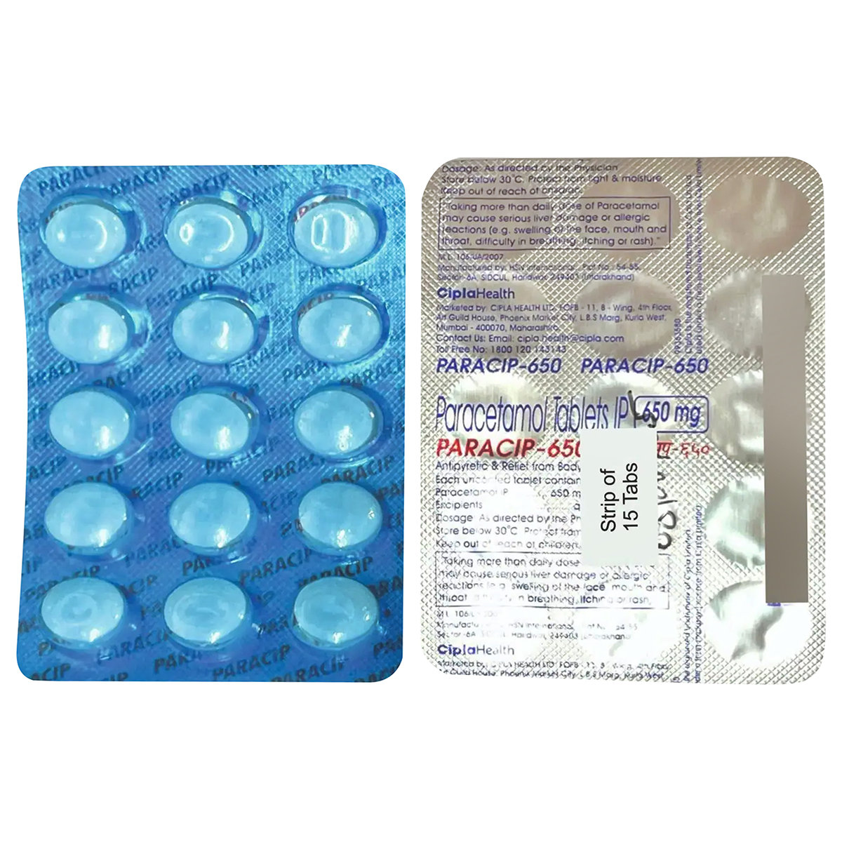 Paracip-650 Tablet 15's, Pack of 15 Paracip-650 Tablet 15's, Pack of 15