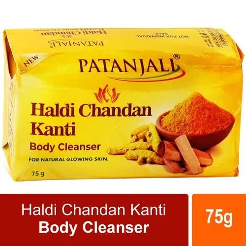 Patanjali Haldi Chandan Kanti Body Cleanser Soap 75 gm | Removes Skin Dryness and Roughness | Helps In Rejuvenating, Nourishing & Glorifying the skin | For Natural Glowing Skin, Pack of 1 Patanjali Haldi Chandan Kanti Body Cleanser Soap 75 gm | Removes Skin Dryness and Roughness | Helps In Rejuvenating, Nourishing & Glorifying the skin | For Natural Glowing Skin, Pack of 1