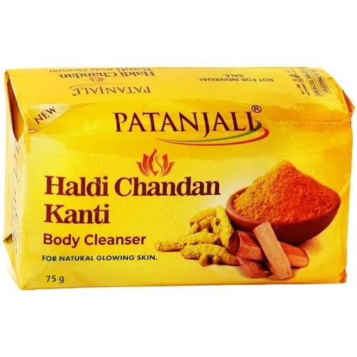 Patanjali Haldi Chandan Kanti Body Cleanser Soap 75 gm | Removes Skin Dryness and Roughness | Helps In Rejuvenating, Nourishing & Glorifying the skin | For Natural Glowing Skin, Pack of 1 Patanjali Haldi Chandan Kanti Body Cleanser Soap 75 gm | Removes Skin Dryness and Roughness | Helps In Rejuvenating, Nourishing & Glorifying the skin | For Natural Glowing Skin, Pack of 1