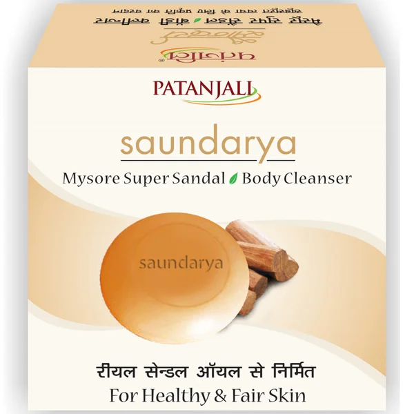Patanjali Saundarya Mysore Super Sandal Body Cleanser Soap 75 gm | Sandalwood Oil And Aloe Vera | Gently Cleanses | Helps In Nourishing, Rejuvenating &amp; Glorifying | For Healthy &amp; Fair Skin | For All Skin Type, Pack of 1