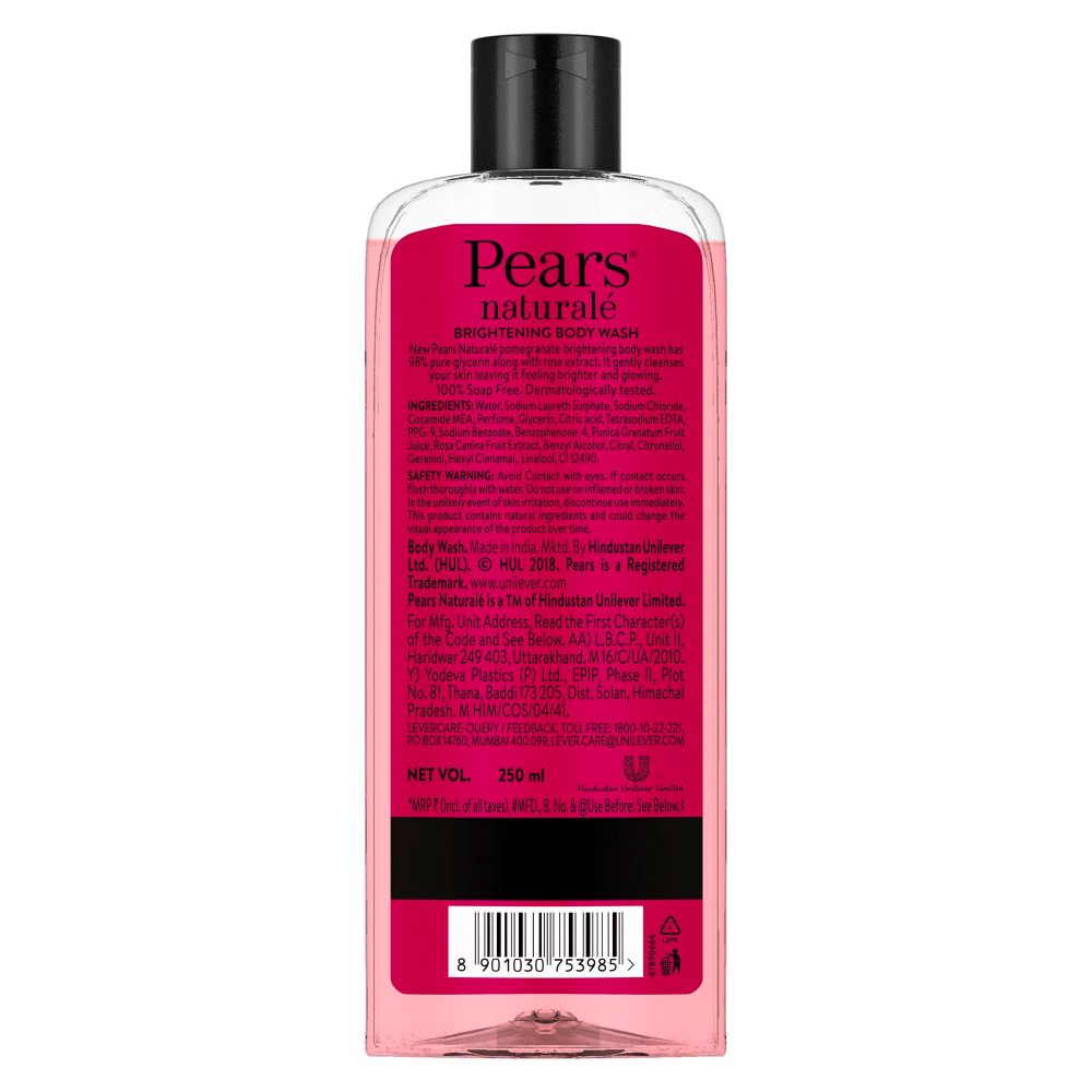 Pears Naturale Brightening Pomegranate Body Wash, 250 ml | 98% Pure Glycerin, Pomegrante & Rose Extract | Gentle Skin Cleansing | For Brighter & Glowing Skin, Pack of 1 Pears Naturale Brightening Pomegranate Body Wash, 250 ml | 98% Pure Glycerin, Pomegrante & Rose Extract | Gentle Skin Cleansing | For Brighter & Glowing Skin, Pack of 1