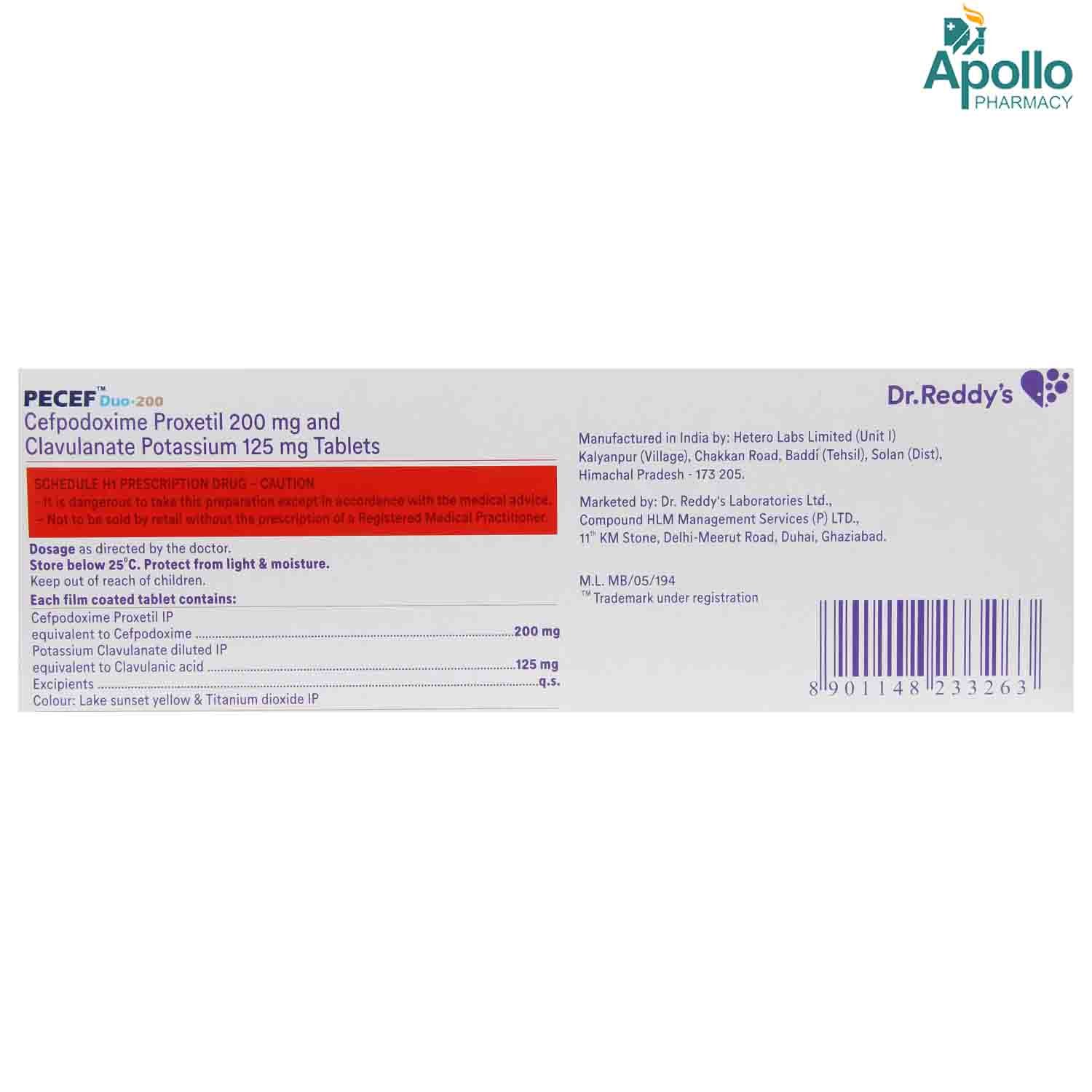 Pecef Duo-200 Tablet 10's, Pack of 10 TABLETS Pecef Duo-200 Tablet 10's, Pack of 10 TABLETS