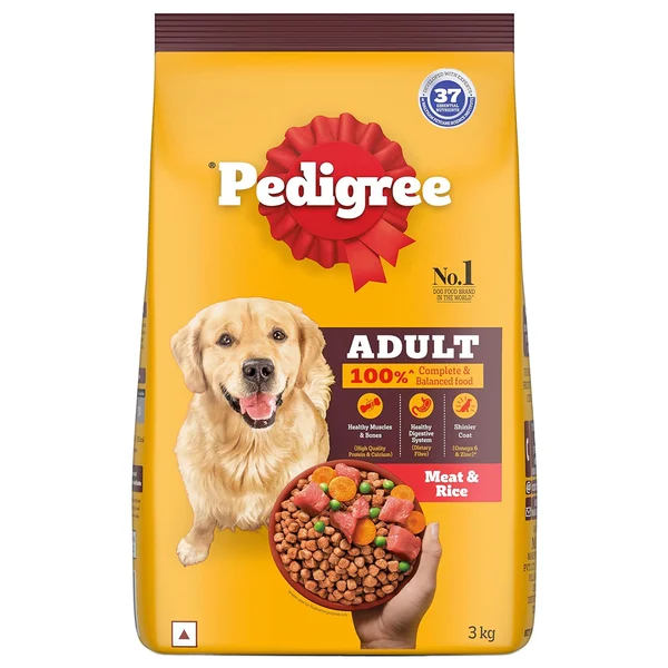 Pedigree Adult Dog Food With Meat &amp; Rice, 3 kg, Pack of 1