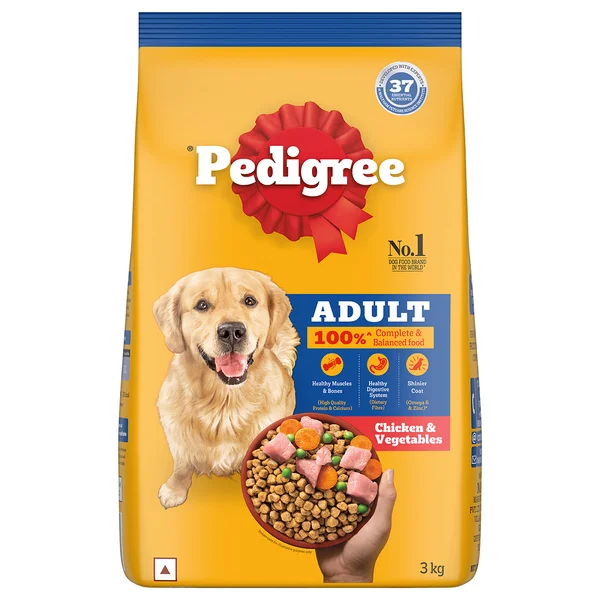 Pedigree Chicken &amp; Vegetables Dry Food for Adult Dog, 3 kg, Pack of 1