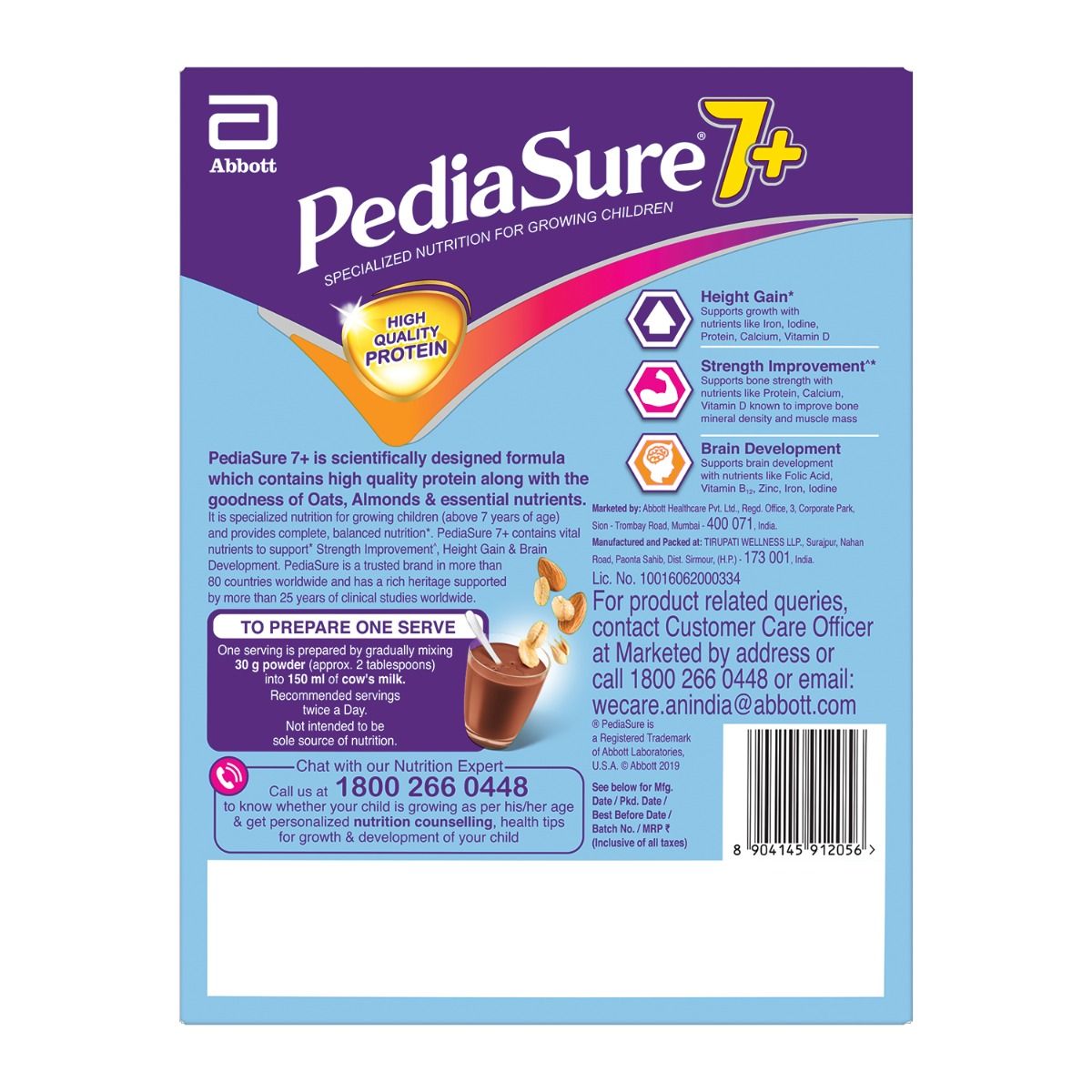 Pediasure Chocolate Flavour Nutrition Drink Powder for 7+ Years Kids, 200 gm Refill Pack, Pack of 1 