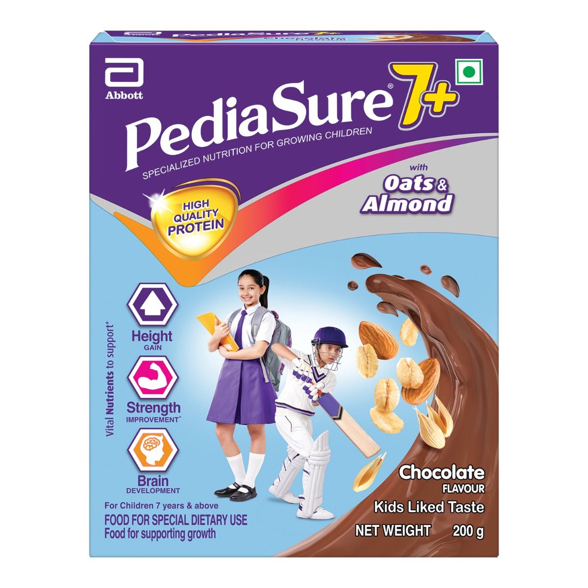 Pediasure Chocolate Flavour Nutrition Drink Powder for 7+ Years Kids, 200 gm Refill Pack, Pack of 1 