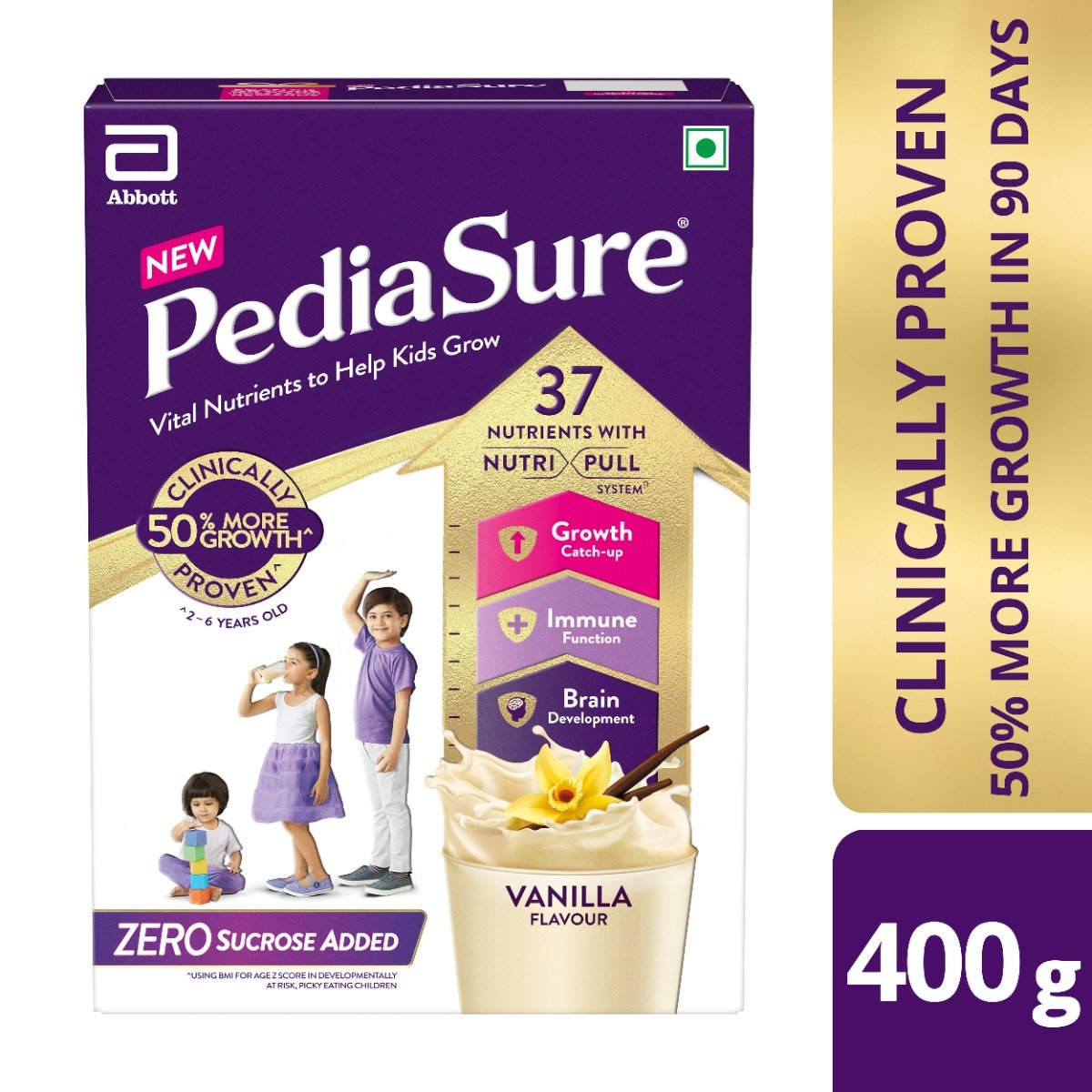 Pediasure Zero Sucrose Added Vanilla Flavour Powder for Kids, 400 gm, Pack of 1 Pediasure Zero Sucrose Added Vanilla Flavour Powder for Kids, 400 gm, Pack of 1