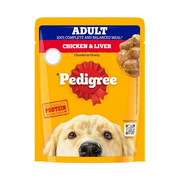Pedigree Chicken &amp; Liver Chunks In Gravy Wet Food for Adult Dog, 70 gm, Pack of 1