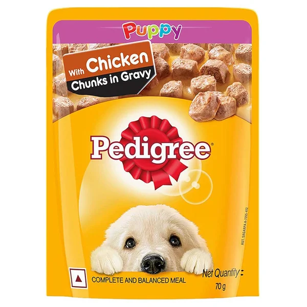 Pedigree Puppy Chicken Chunks in Gravy Wet Food for Dog, 70 gm, Pack of 1
