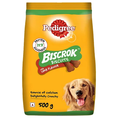 Pedigree Biscrok Biscuits Lamb Flavour Dog Food, 500 gm