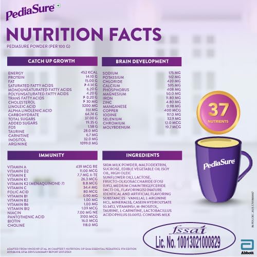 Pediasure Vanilla Flavour Nutrition Powder for Kids Growth, 1.9 kg, Pack of 1 Pediasure Vanilla Flavour Nutrition Powder for Kids Growth, 1.9 kg, Pack of 1