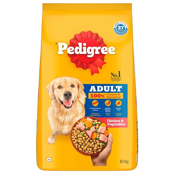 Pedigree Chicken &amp; Vegetables Adult Dog Dry Food, 10 kg, Pack of 1