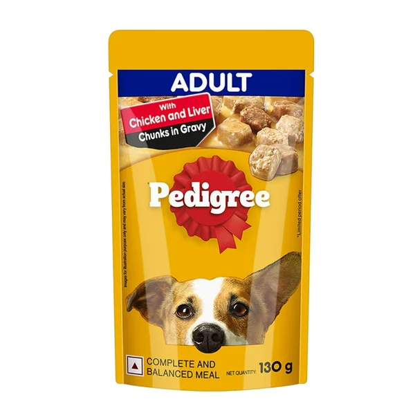 Pedigree Chicken & Liver Chunks in Gravy Wet Food for Adult Dog, 130 gm
