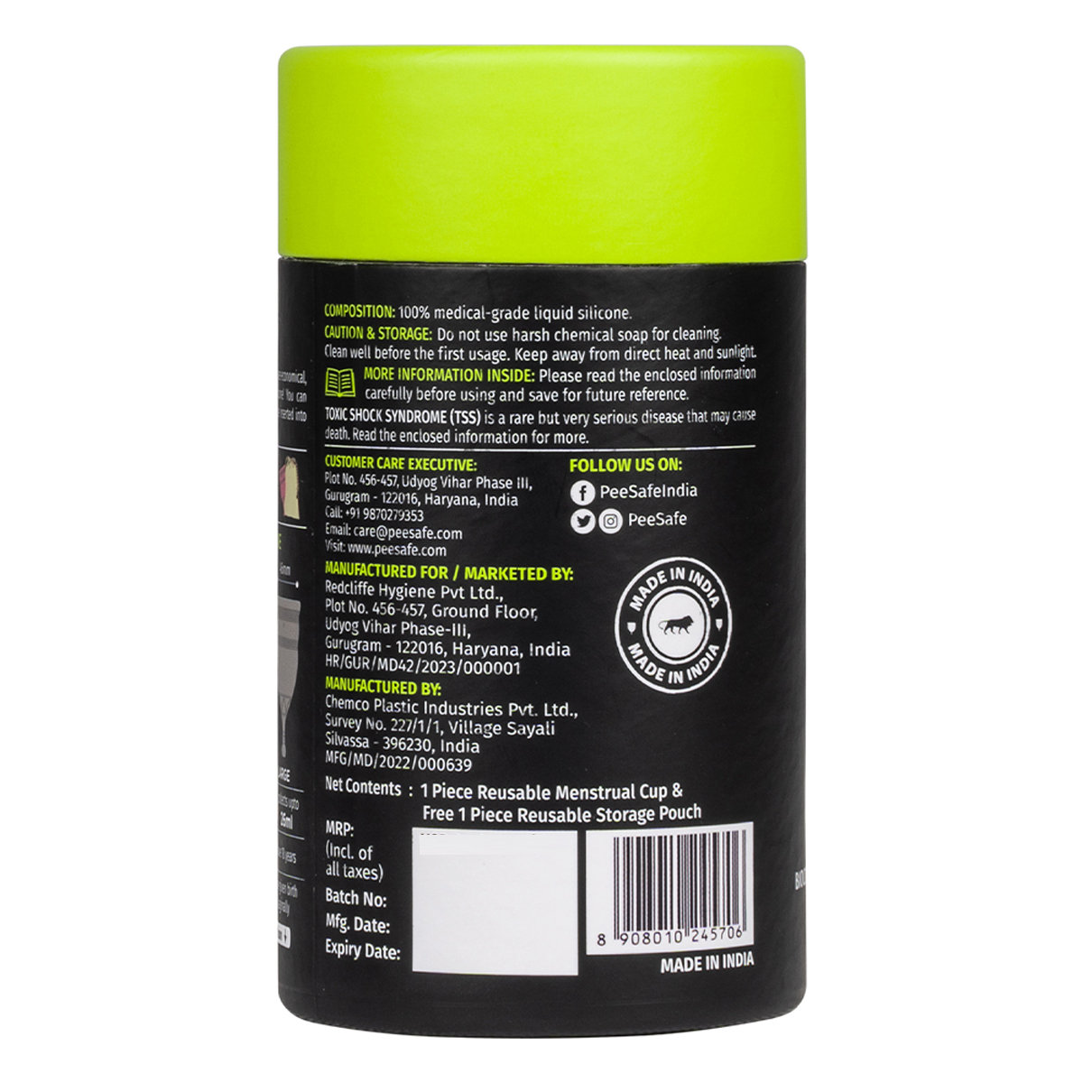 Pee Safe Reusable Menstrual Cup Medium, 1 Count, Pack of 1 Pee Safe Reusable Menstrual Cup Medium, 1 Count, Pack of 1