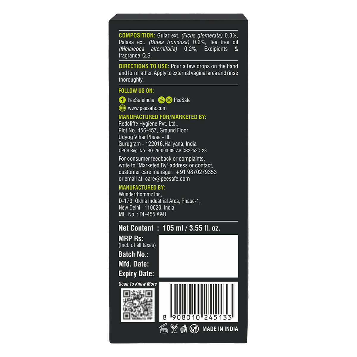 Pee Safe Natural Intimate Wash, 105 ml, Pack of 1 Pee Safe Natural Intimate Wash, 105 ml, Pack of 1