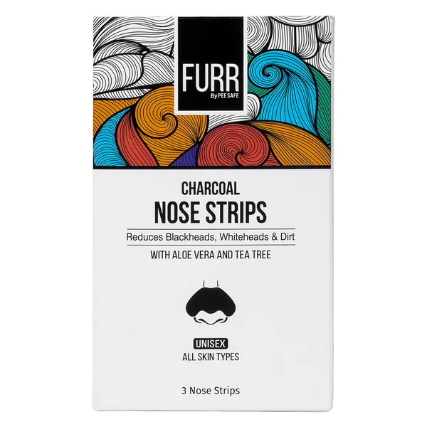 FURR by Pee Safe Charcoal Nose Strips 3 Count | With Aloe Vera &amp; Tea Tree Oil | Reduces Blackheads, Whiteheads, Oil &amp; Dirt | Unisex | For All Skin Type, Pack of 1