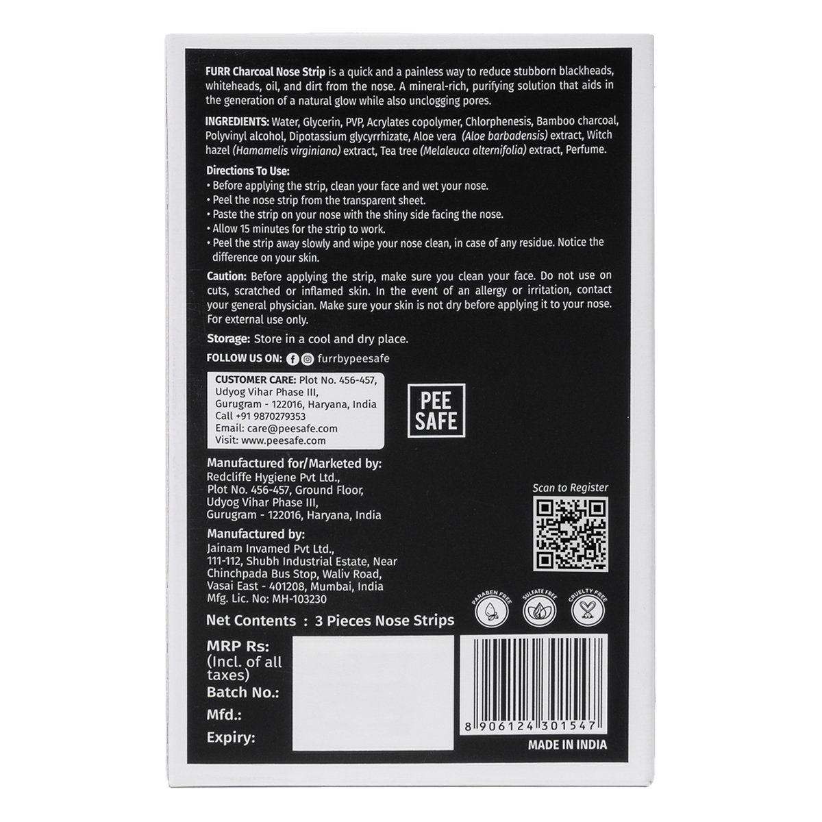 FURR by Pee Safe Charcoal Nose Strips 3 Count | With Aloe Vera & Tea Tree Oil | Reduces Blackheads, Whiteheads, Oil & Dirt | Unisex | For All Skin Type, Pack of 1 FURR by Pee Safe Charcoal Nose Strips 3 Count | With Aloe Vera & Tea Tree Oil | Reduces Blackheads, Whiteheads, Oil & Dirt | Unisex | For All Skin Type, Pack of 1