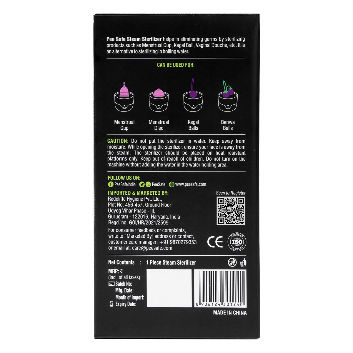 Pee Safe Menstrual Cup Steam Sterilizer, 1 Count, Pack of 1 Pee Safe Menstrual Cup Steam Sterilizer, 1 Count, Pack of 1