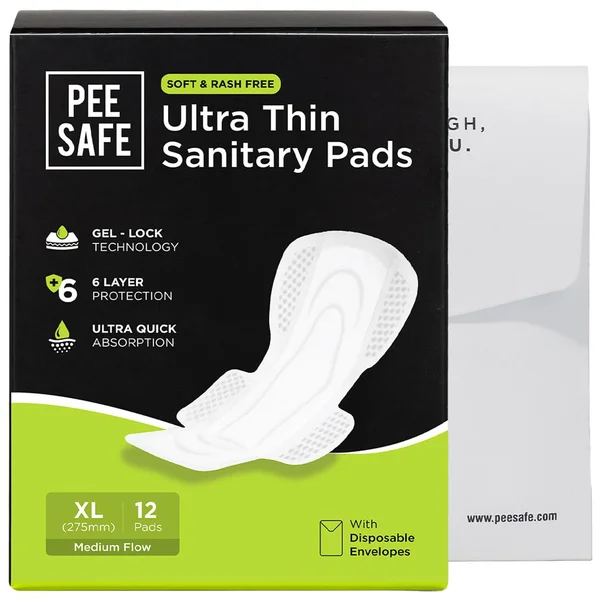 Pee Safe Ultra Thin Sanitary Pads XL, 12 Count