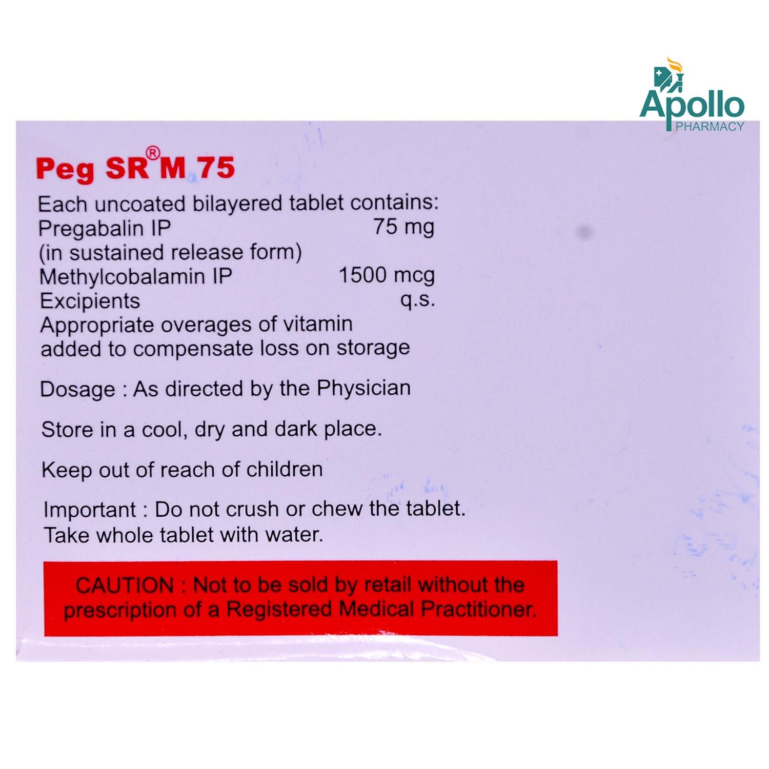 Peg SR M 75 Tablet 10's Price, Uses, Side Effects, Composition Apollo
