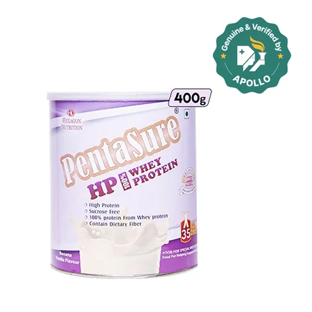Pentasure HP Banana & Vanilla Flavour Whey Protein Powder, 400 gm Tin