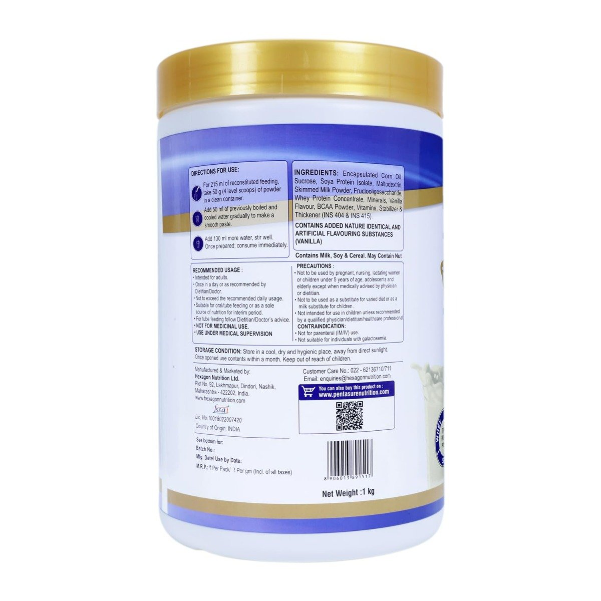 Pentasure Vanilla Flavour Nutritional Powder, 1 kg, Pack of 1 Pentasure Vanilla Flavour Nutritional Powder, 1 kg, Pack of 1