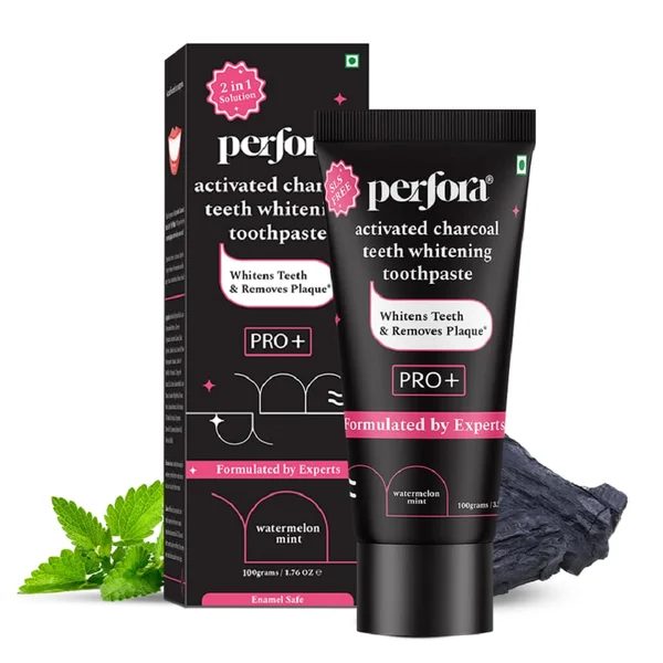 Perfora Activated Charcoal Watermelon Mint Flavour Toothpaste 100 gm|Teeth Whitening, Plaque Removal|For Men &amp; Women, Pack of 1