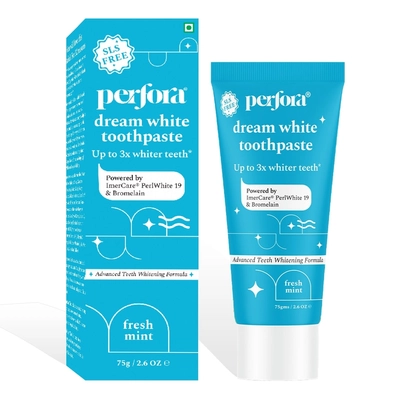 Perfora Dream White Fresh Mint Flavour Toothpaste 75 gm|Teeth Whitening Toothpaste | Toothpaste for Kids &amp; Adults | SLS Free Toothpaste | No Artificial Sweeteners|, Pack of 1