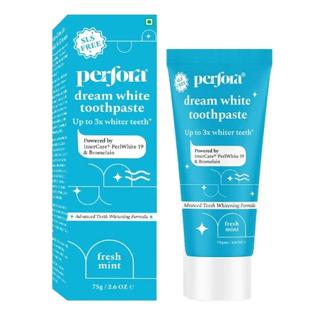 Perfora Dream White Fresh Mint Flavour Toothpaste 75 gm|Teeth Whitening Toothpaste | Toothpaste for Kids & Adults | SLS Free Toothpaste | No Artificial Sweeteners|