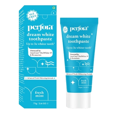 Perfora Dream White Fresh Mint Flavour Toothpaste 75 gm|Teeth Whitening Toothpaste | Toothpaste for Kids &amp; Adults | SLS Free Toothpaste | No Artificial Sweeteners|, Pack of 1