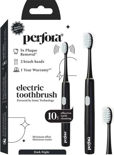 Perfora Electric Toothbrush Dark Night|2 Brush Heads + 1 Brush Handle|AAA Powered|Electric Toothbrush , Pack of 1