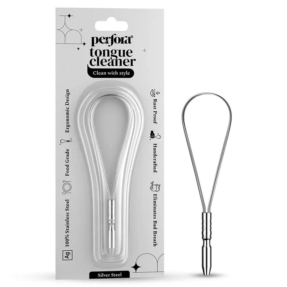Perfora Silver Steel Tongue Cleaner, 1 Count Uses, Benefits, Price