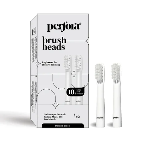 Perfora Replacement Brush Heads Tuxedo Black for Perfora Electric Toothbrush, 2 Count