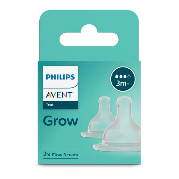 Philips Avent Grow Teat for 3M+ Baby SCY097/01, 2 Count, Pack of 1