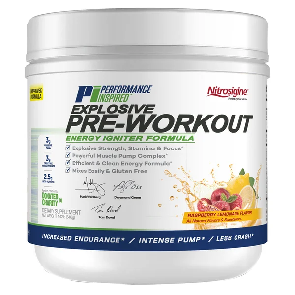 Performance Inspired (PID) Explosive Pre-Workout Raspberry Lemonade Flavour Powder, 646 gm