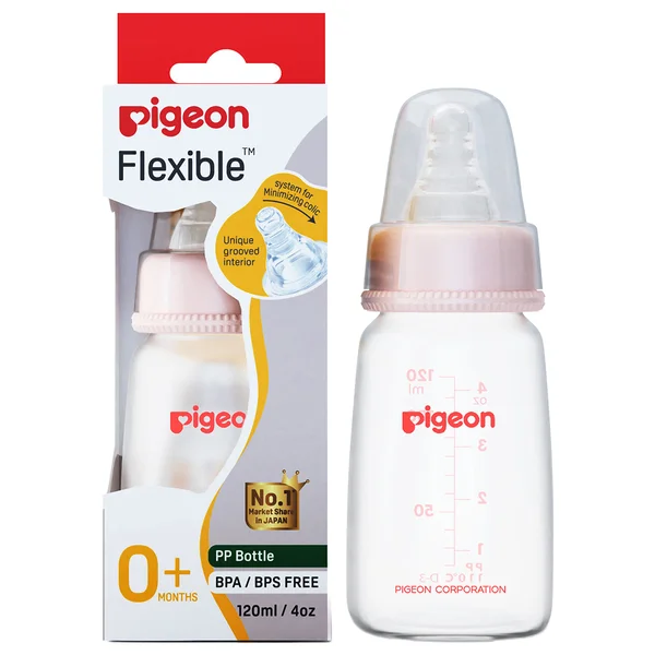 Pigeon Peristaltic Nipple Plastic Feeding Bottle Small, 120 ml, Pack of 1