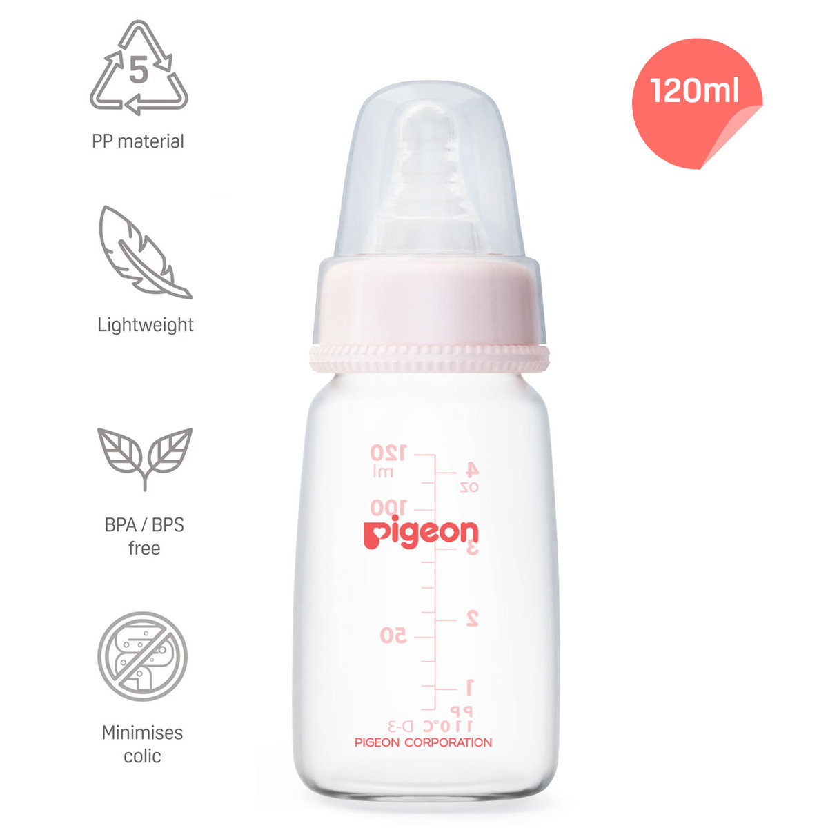 Pigeon Peristaltic Nipple Plastic Feeding Bottle Small, 120 ml, Pack of 1 Pigeon Peristaltic Nipple Plastic Feeding Bottle Small, 120 ml, Pack of 1