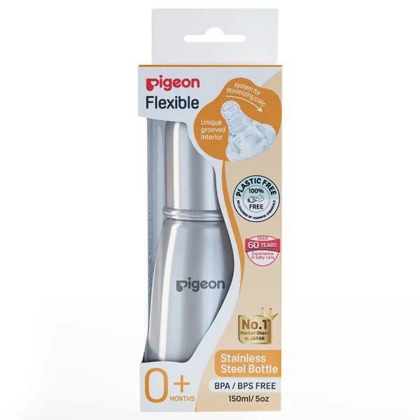 Pigeon Flexible Steel Feeding Bottle for 0+ Months Small, 150 ml, Pack of 1