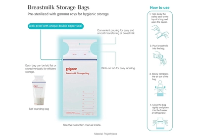 Pigeon Breast Milk Storage Bags 180ml Z858, 5 Count, Pack of 1