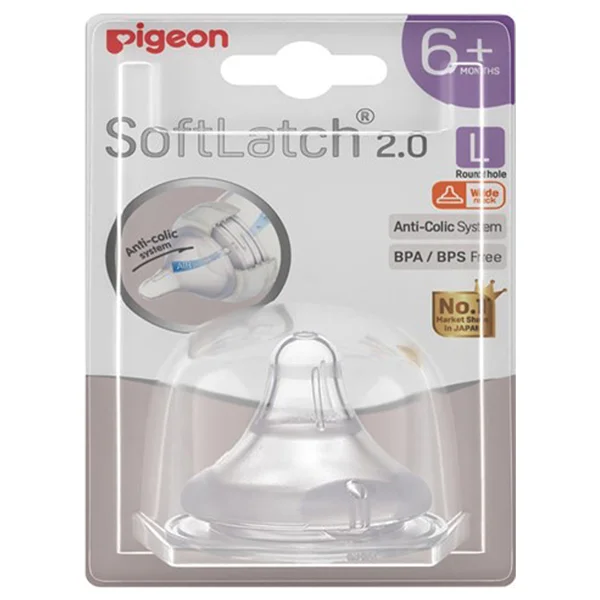 Pigeon Softlatch 2.0 Nipple Large 80606 for 3+ Months, 1 Count, Pack of 1