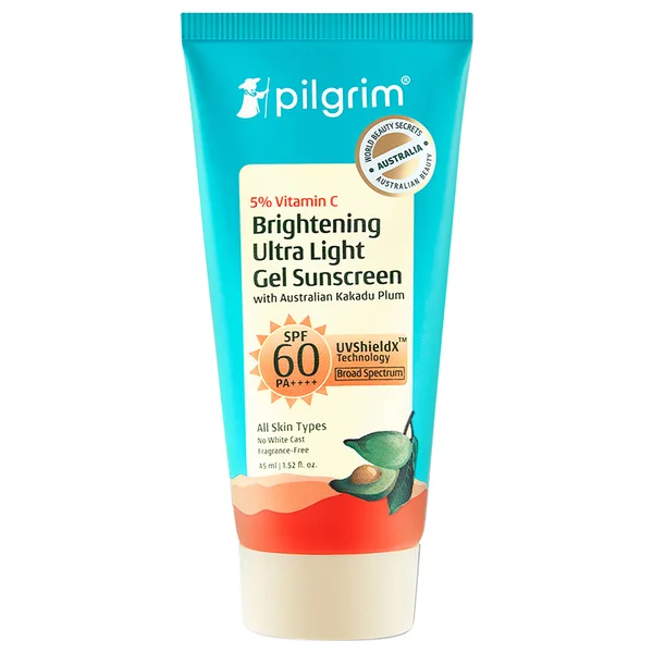 Pilgrim 5% Vitamin C Brightening SPF 60 PA++++ Ultra Light Gel Sunscreen, 45 ml, Pack of 1
