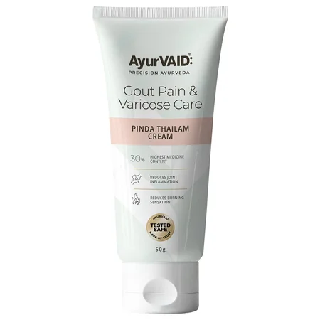 AyurVAID Pinda Thailam Cream, 50 gm - Relief for Gout Pain & Varicose Discomfort