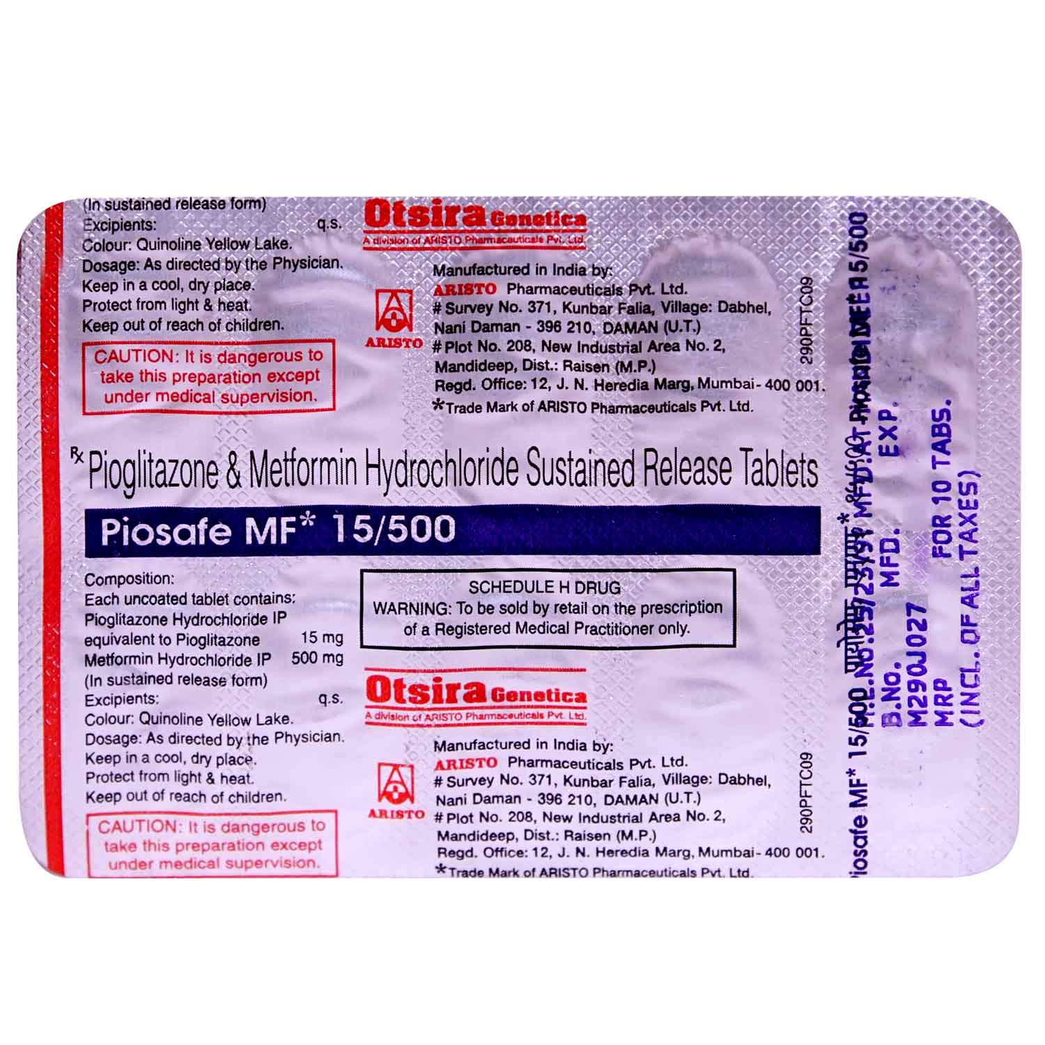 PIOSAFE MF 15MG TABLET, Pack of 10 PIOSAFE MF 15MG TABLET, Pack of 10