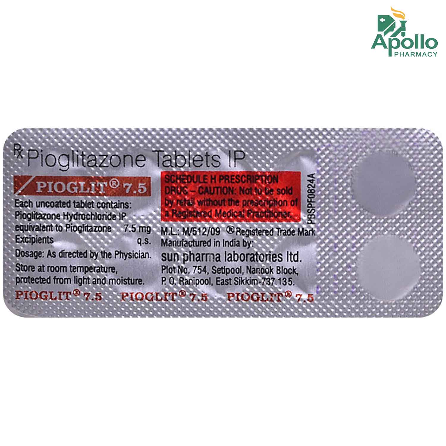 Pioglit 7.5 Tablet 10's, Pack of 10 TABLETS Pioglit 7.5 Tablet 10's, Pack of 10 TABLETS