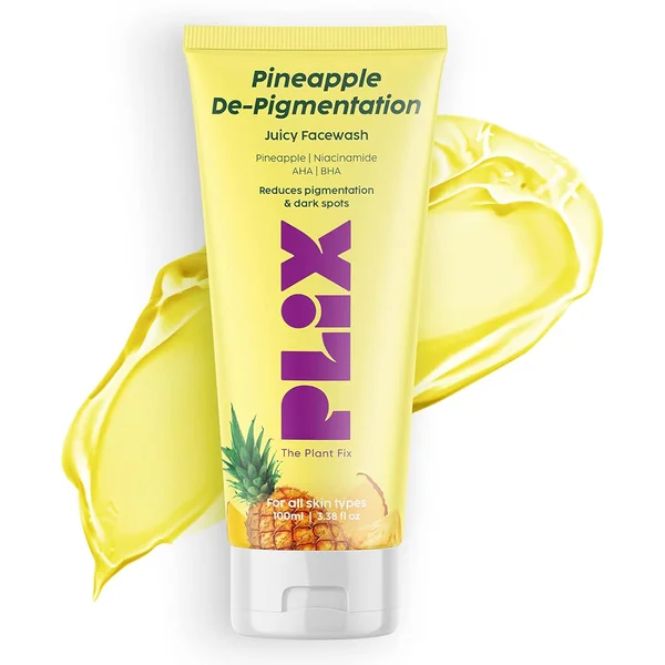 Plix Pineapple De-Pigmentation Juicy Face Wash 100 ml | Niacinamide, Pineapple, AHA, BHA | Reduces Pigmentation, Dark Spots | Gives Brighter &amp; Even Toned Skin | For All Skin Type, Pack of 1