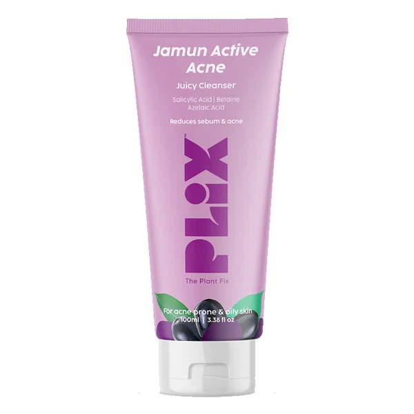 Plix Jamun Active Acne Juicy Cleanser 100 ml | Salicylic Acid, Betaine, Azelaic Acid | Gently Cleanses | Reduces Acne &amp; Excess Oil | For Acne Prone &amp; Oily Skin, Pack of 1