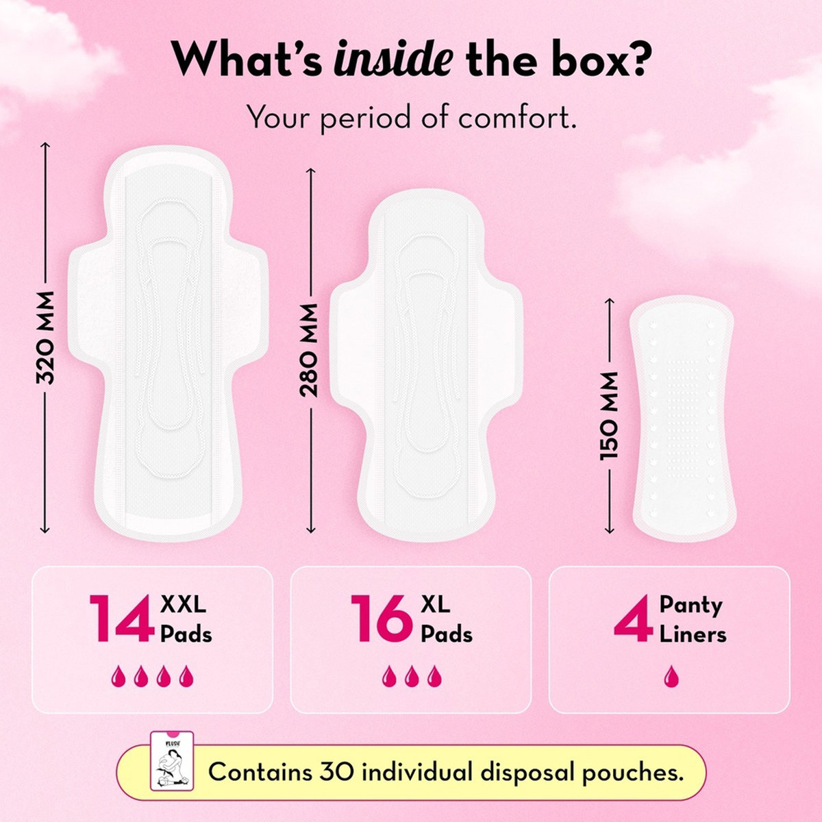 Plush Sanitary Napkins with Disposable Pouchs, 30 Count, Pack of 1 Plush Sanitary Napkins with Disposable Pouchs, 30 Count, Pack of 1