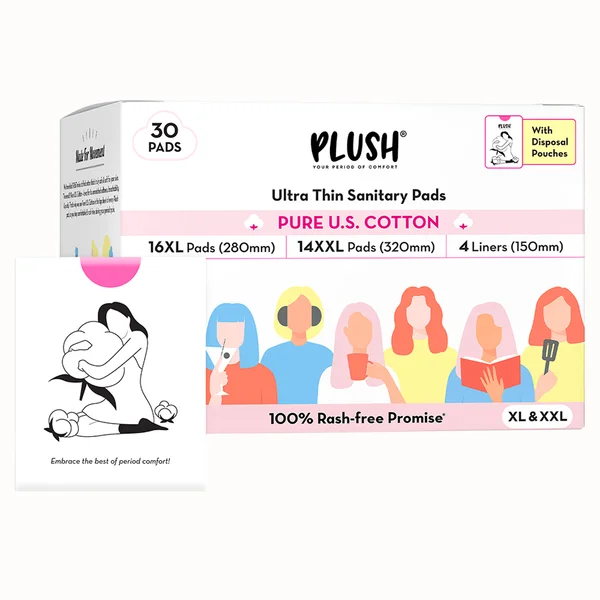 Plush Sanitary Napkins with Disposable Pouchs, 30 Count